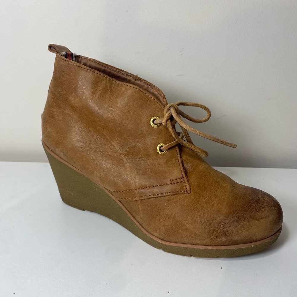 Sperry Brown Leather Top Sider Wedges Booties Size 7 - Picture 3 of 14